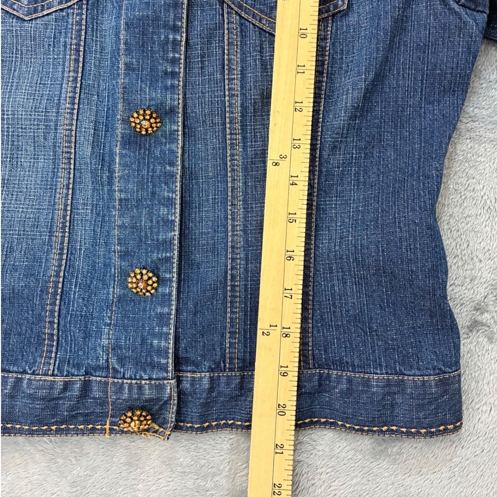 Nancy Bolen Denim Jacket Amber Bling Buttons Stretchy Cotton Blue Boho Western S - Picture 10 of 13